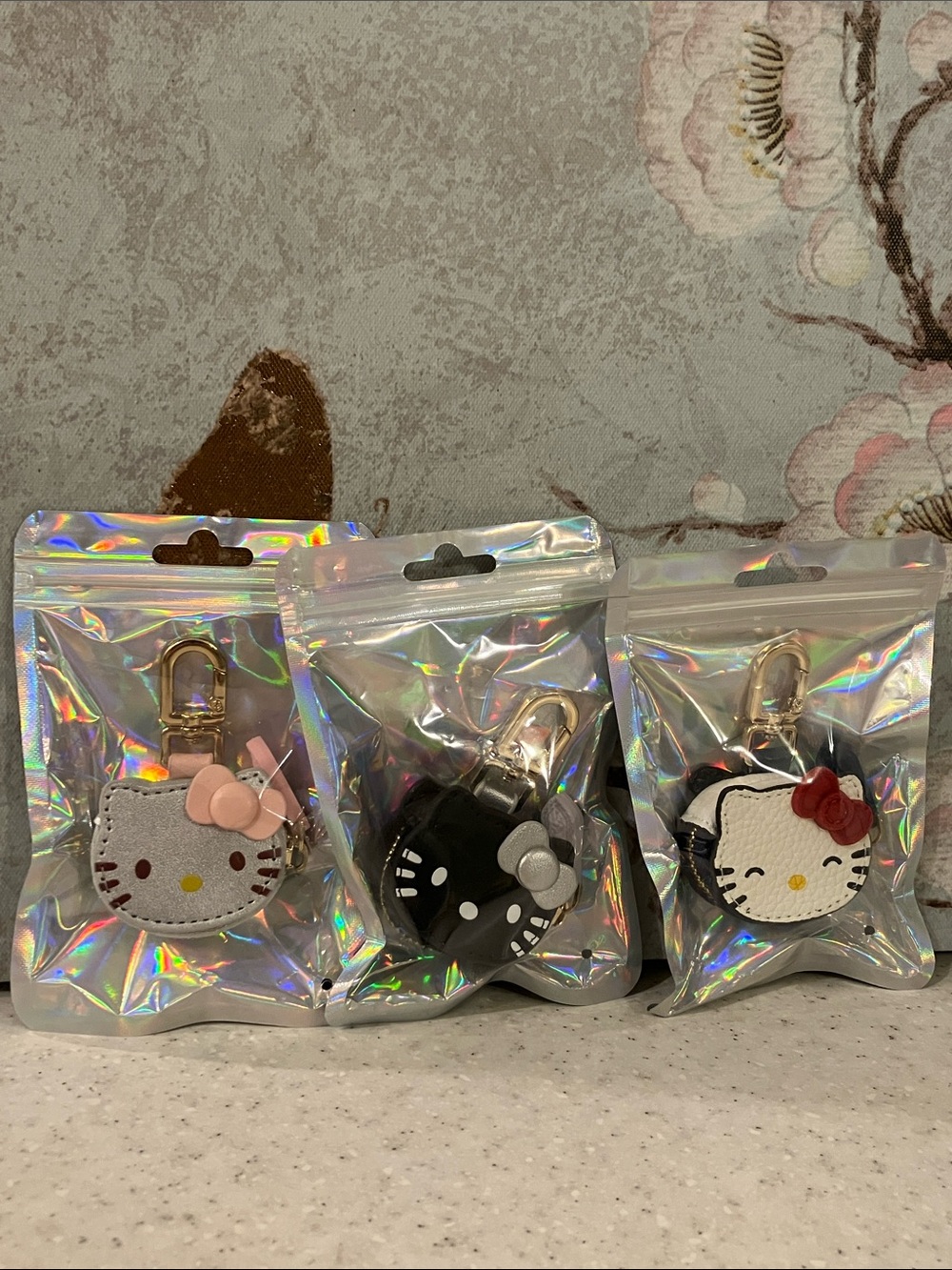 CHOOSE 1 Hello Kitty Keychain Bag Charm Zippered Pocket Silver, Black, White